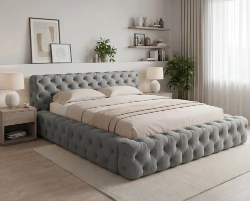 Łóżko tapicerowane z pojemnikiem i stelażem metalowym Winston 120x200 ciemnoszary