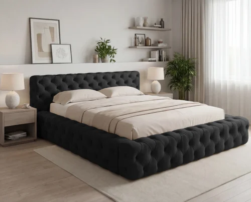 Łóżko tapicerowane z pojemnikiem i stelażem metalowym Winston 120x200 czarny