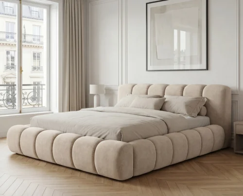 Łóżko tapicerowane z pojemnikiem na pościel Dream 160x200 beżowy
