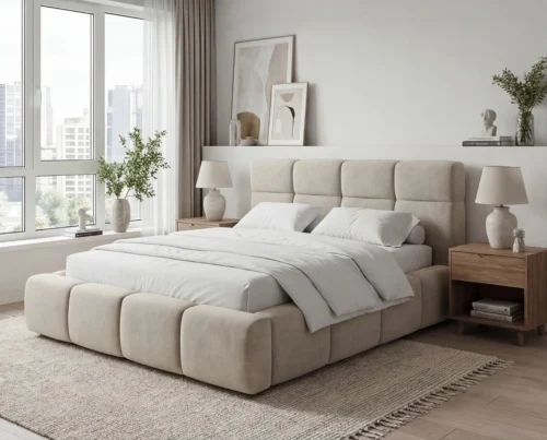 Łóżko tapicerowane z pojemnikiem na pościel Verso 140×200 beżowy