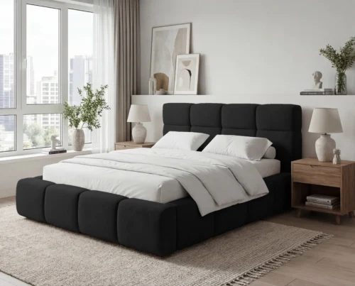 Łóżko tapicerowane z pojemnikiem na pościel Verso 140x200 czarny