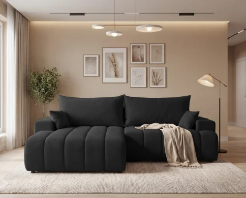 Narożnik L z funkcją spania i pojemnikiem Bueno lewostronny czarny