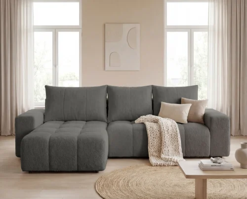 Narożnik L z pojemnikiem na pościel i funckją spania Boho uniwersalny ciemnoszary