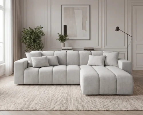 Sofa narożna L bez funkcji spania Liberty prawostronny jasnoszary