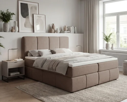 Łóżko kontynentalne 180x200 z pojemnikami na pościel i materacem Venice brązowy