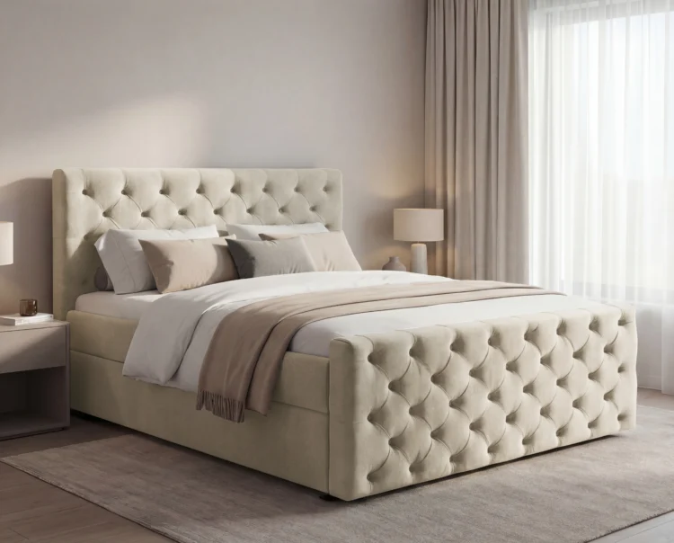 lozko-kontynentalne-z-pojemnikami-na-posciel-i-materacem-Manchester-pikowane-bezowy