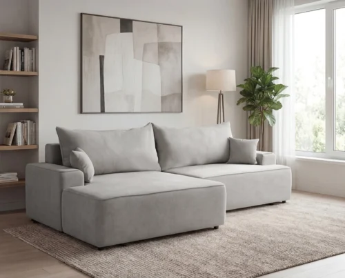 Narożnik do salonu z funkcją spania i pojemnikiem Fresh lewostronny jasnoszary