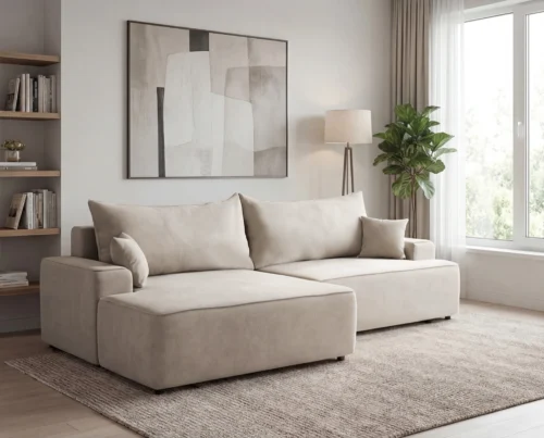 Narożnik do salonu z funkcją spania i pojemnikiem Fresh lewostronny beżowy