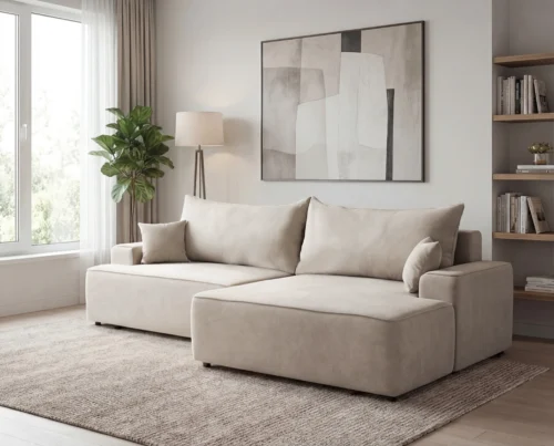 Narożnik do salonu z funkcją spania i pojemnikiem Fresh prawostronny beżowy