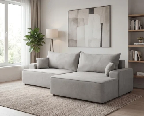 Narożnik do salonu z funkcją spania i pojemnikiem Fresh prawostronny jasnoszary