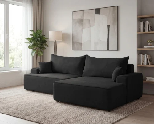 Narożnik do salonu z funkcją spania i pojemnikiem Fresh prawostronny czarny