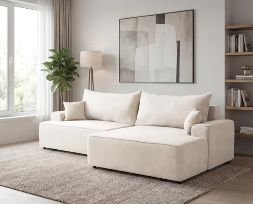 Narożnik do salonu z funkcją spania i pojemnikiem Fresh prawostronny kremowy
