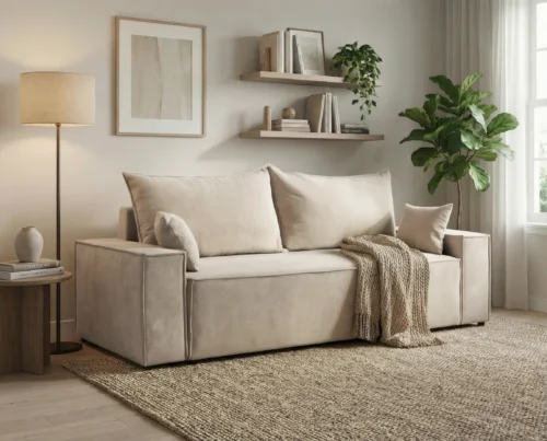 Sofa trzyosobowa z funkcją spania i pojemnikiem Logan beżowy