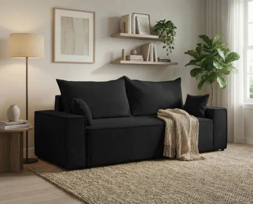 Sofa trzyosobowa z funkcją spania i pojemnikiem Logan czarny