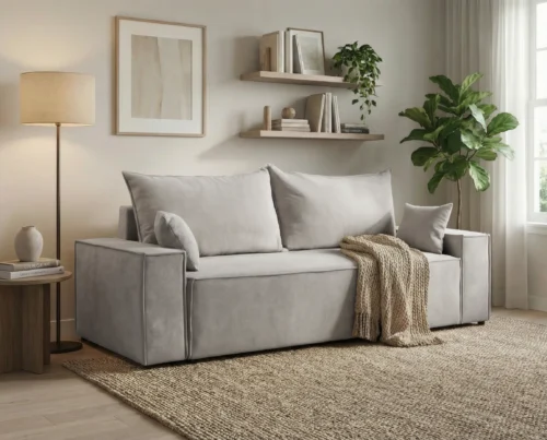 Sofa trzyosobowa z funkcją spania i pojemnikiem Logan jasnoszary