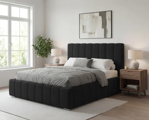 Łóżko tapicerowane z pojemnikiem i stelażem metalowym Porto 160x200 czarny