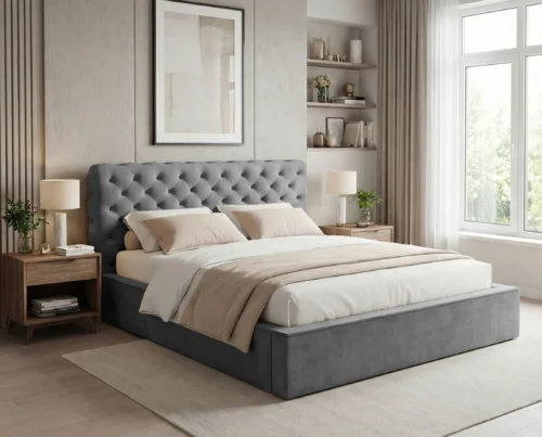 Łóżko tapicerowane z pojemnikiem i stelażem metalowym pod materac pikowane Apollo 160x200 ciemnoszary