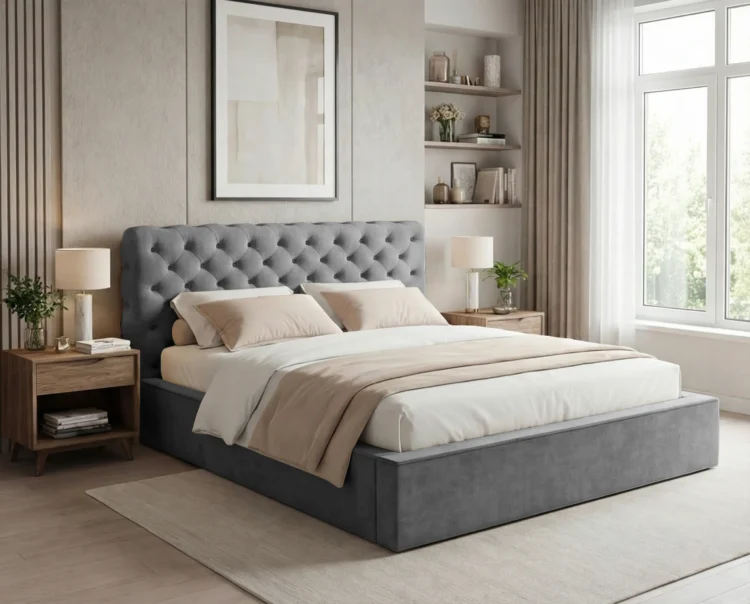 Lozko-tapicerowane-z-pojemnikiem-i-stelazem-pod-materac-pikowane-Apollo-ciemnoszary3