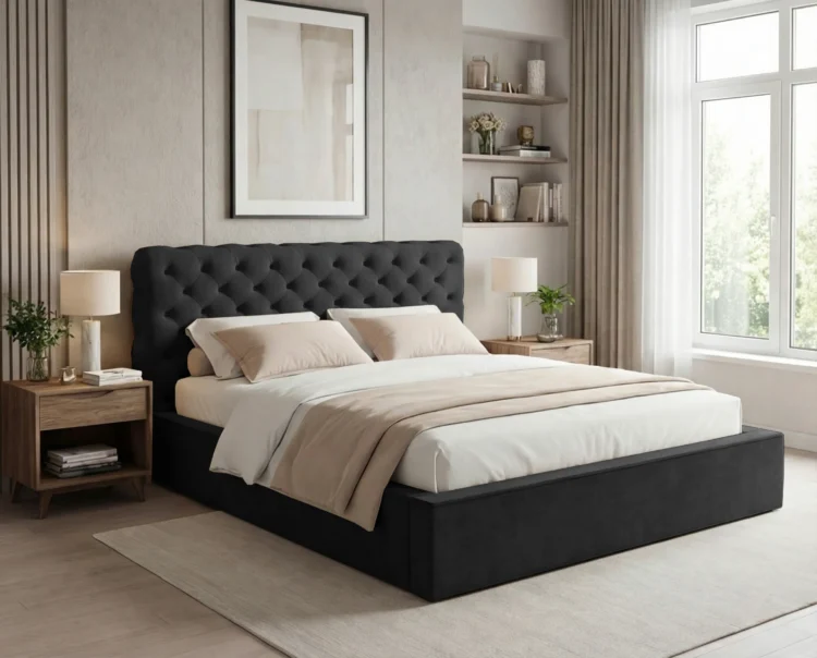 Lozko-tapicerowane-z-pojemnikiem-i-stelazem-pod-materac-pikowane-Apollo-czarny3