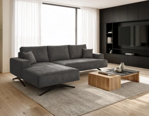 Sofa narożna L bez funkcji spania i na wysokich nogach Capitol lewostronny antracyt
