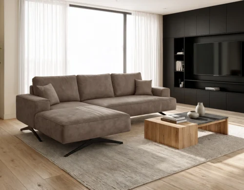 Sofa narożna L bez funkcji spania i na wysokich nogach Capitol lewostronny brązowy