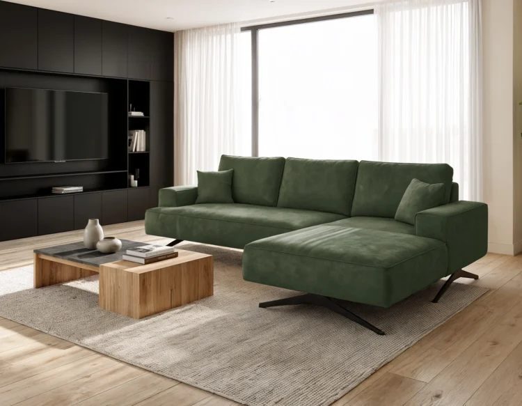 Sofa-narozna-bez-funkcji-spania-na-wysokich-nogach-capitol-zielony