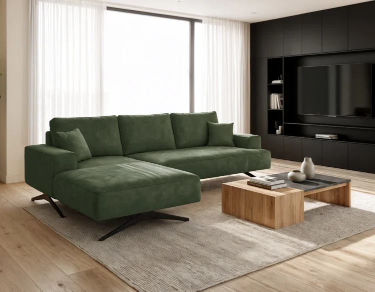 Sofa-narozna-bez-funkcji-spania-na-wysokich-nogach-capitol-zielony