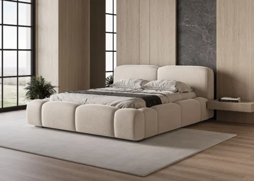 Łóżko tapicerowane z pojemnikiem na pościel Bubble 120x200 beżowy