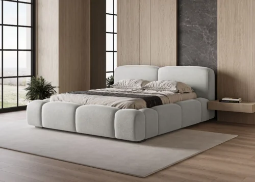 Łóżko tapicerowane z pojemnikiem na pościel Bubble 120x200 jasnoszary