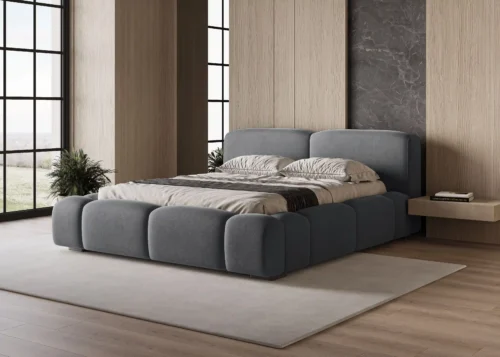 Łóżko tapicerowane z pojemnikiem na pościel Bubble 120x200 antracyt