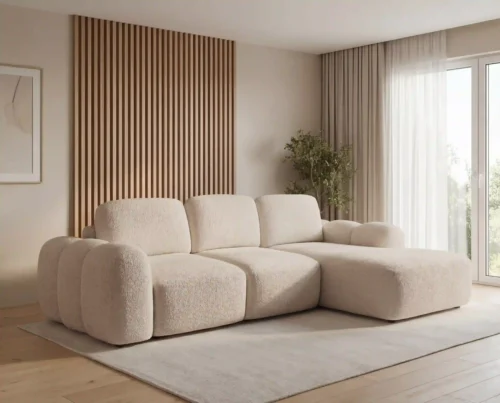 Narożnik L z funkcją spania i pojemnikiem Monte prawostronny beżowy