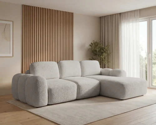 Narożnik L z funkcją spania i pojemnikiem Monte prawostronny jasnoszary