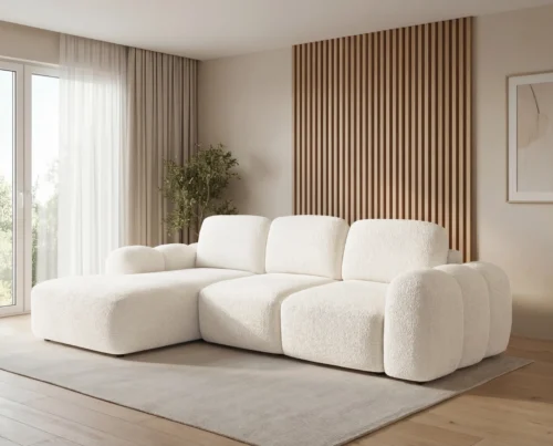 Narożnik L z funkcją spania i pojemnikiem Monte lewostronny kremowy