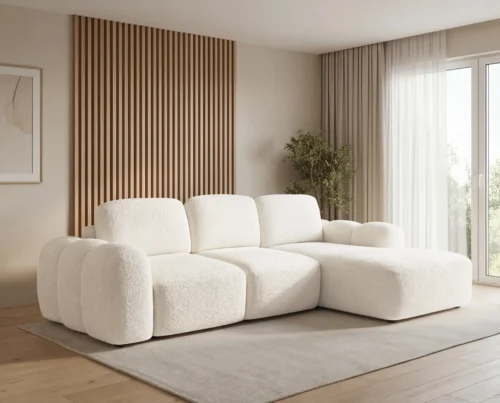 Narożnik L z funkcją spania i pojemnikiem Monte prawostronny kremowy