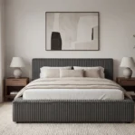 Lozko-tapicerowane-w-tkaninie-sztruks-z-pojemnikiem-i-stelazem-Leo-antracyt4