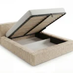 Lozko-tapicerowane-w-tkaninie-sztruks-z-pojemnikiem-i-stelazem-Leo-bezowy