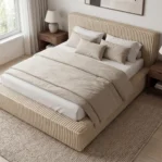 Lozko-tapicerowane-w-tkaninie-sztruks-z-pojemnikiem-i-stelazem-Leo-bezowy6