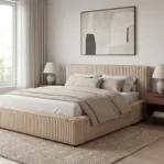 Lozko-tapicerowane-w-tkaninie-sztruks-z-pojemnikiem-i-stelazem-Leo-bezowy7