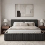 Lozko-tapicerowane-w-tkaninie-sztruks-z-pojemnikiem-i-stelazem-Leo-czarny4