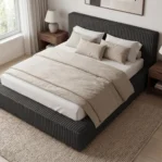 Lozko-tapicerowane-w-tkaninie-sztruks-z-pojemnikiem-i-stelazem-Leo-czarny6