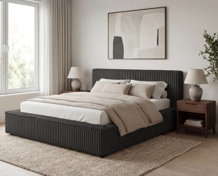 Lozko-tapicerowane-w-tkaninie-sztruks-z-pojemnikiem-i-stelazem-Leo-czarny7