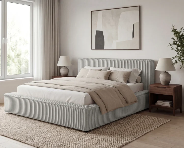 Lozko-tapicerowane-w-tkaninie-sztruks-z-pojemnikiem-i-stelazem-Leo-jasnoszary7