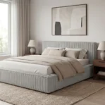 Lozko-tapicerowane-w-tkaninie-sztruks-z-pojemnikiem-i-stelazem-Leo-jasnoszary7