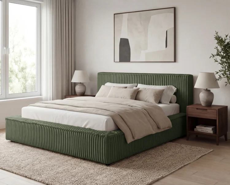 Lozko-tapicerowane-w-tkaninie-sztruks-z-pojemnikiem-i-stelazem-Leo-zielony7