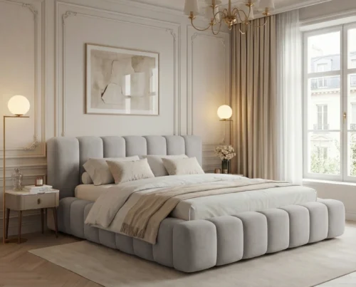 Łóżko tapicerowane z pojemnikiem na pościel Bergamo 120x200 jasnoszary