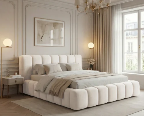 Łóżko tapicerowane z pojemnikiem na pościel Bergamo 120x200 kremowy