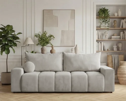 Sofa trzyosobowa z funkcją spania i pojemnikiem Vena jasnoszary