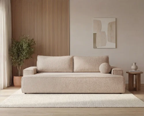 Sofa trzyosobowa z funkcją spania i pojemnikiem Ines beżowy