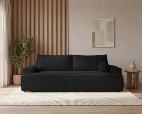 Sofa trzyosobowa z funkcją spania i pojemnikiem Ines czarny
